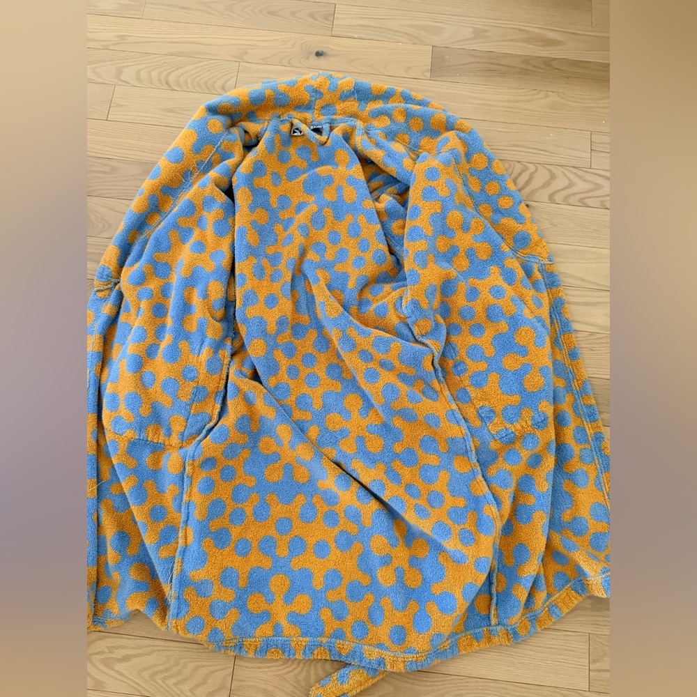 Dusen Dusen Atom Bathrobe Robe Marigold Cornflower Blue Cotton Terry XS - Picture 8 of 9